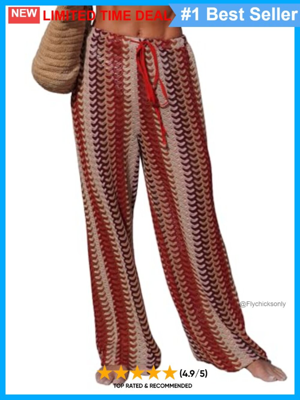 Womens Boho Crochet Wide Leg Beach Cover Up Pants